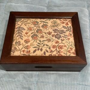Vintage Wood and tapestry Jewelry Box